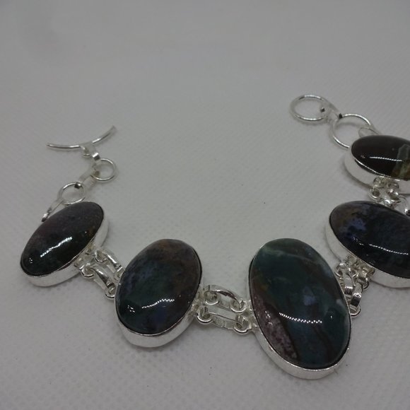 Natural "BLOODSTONE AGATE" Handmade Sterling Bracelet 7.25" #773 - Picture 3 of 3